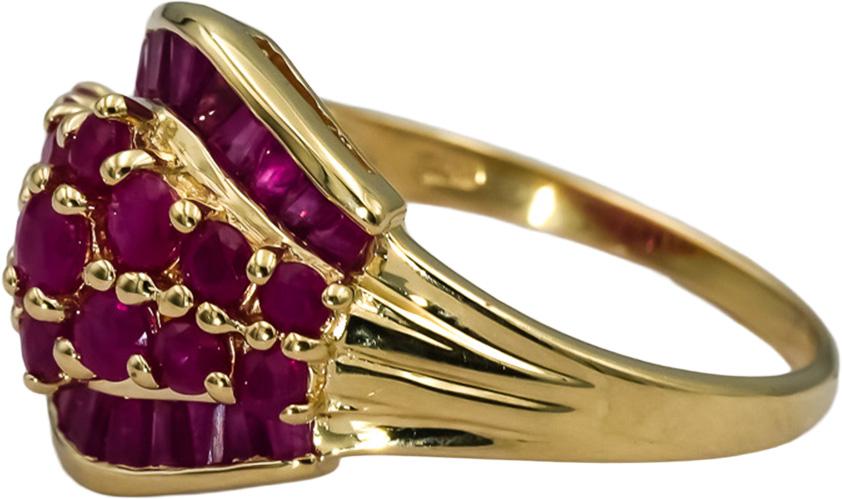 14k Yellow Gold Round and Baguette Cut Ruby Cocktail Ring 1.50CT Size 9.25