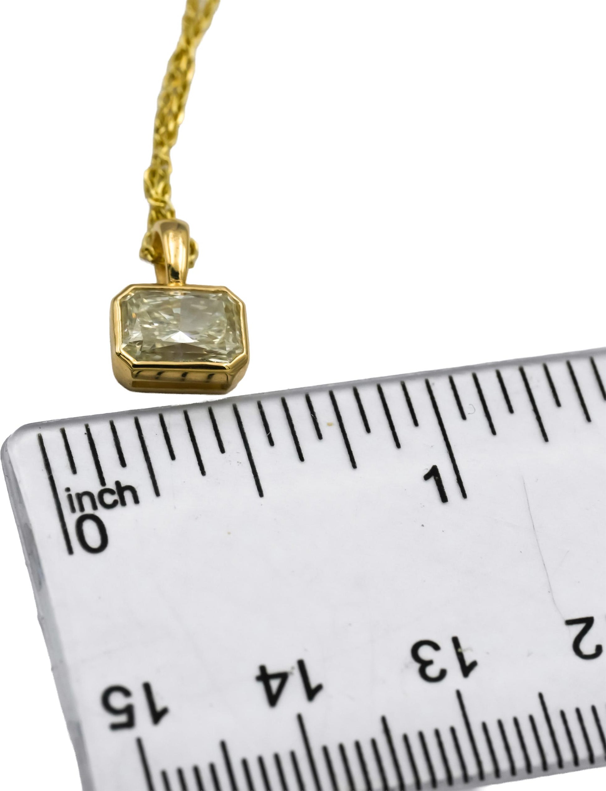 GIA Certified 14k Yellow Gold SI1/N Radiant Cut Diamond Pendant Necklace 1.50CT