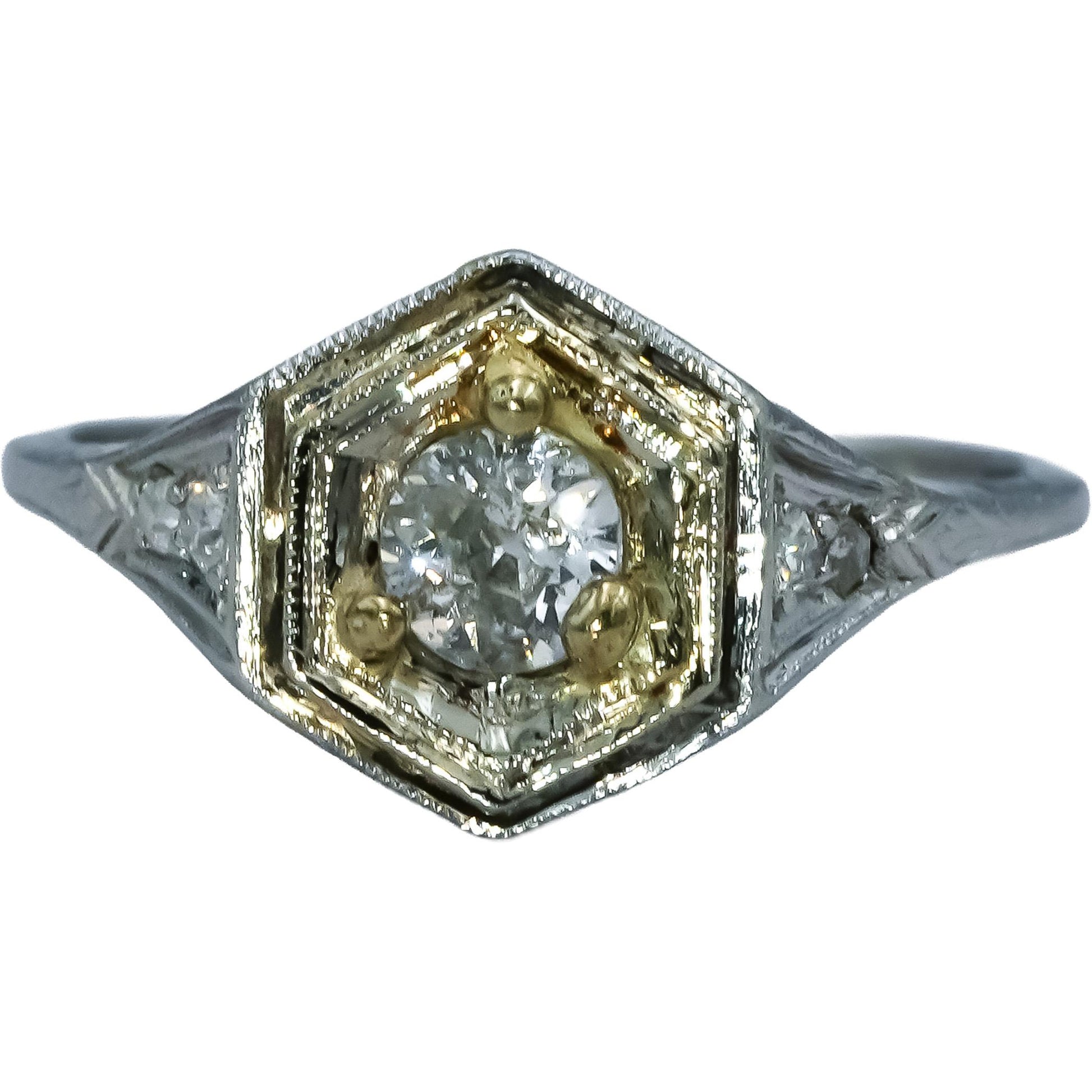 Art Deco Antique Platinum Diamond Filigree Ring 0.35CT Size 6.5