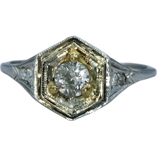 Art Deco Antique Platinum Diamond Filigree Ring 0.35CT Size 6.5