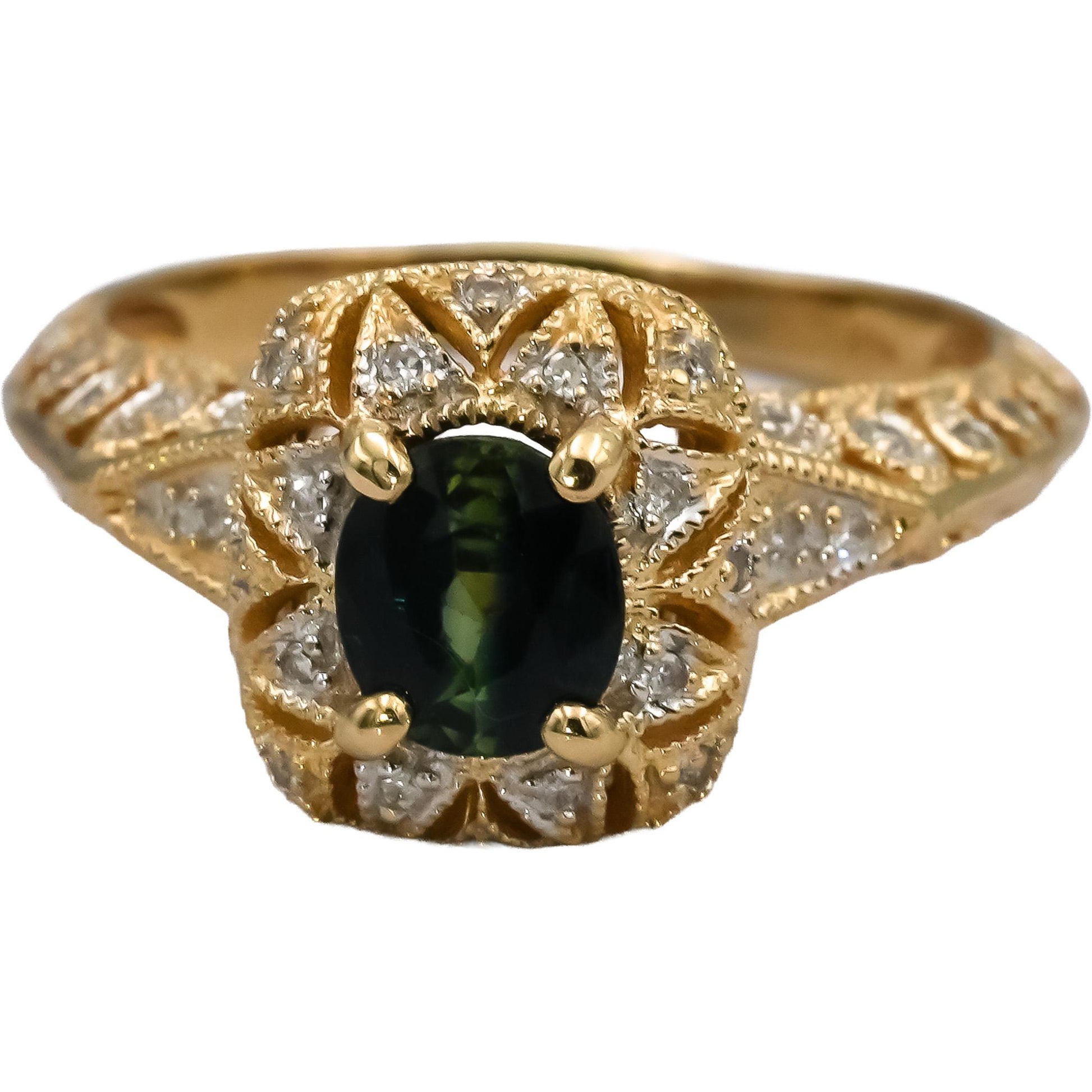 14k Yellow Gold Diamond and Bi-Color Sapphire Cocktail Ring 1.28CT Size 8