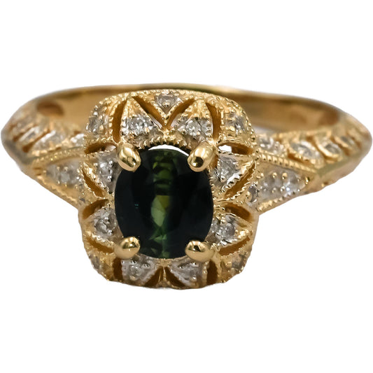 14k Yellow Gold Diamond and Bi-Color Sapphire Cocktail Ring 1.28CT Size 8
