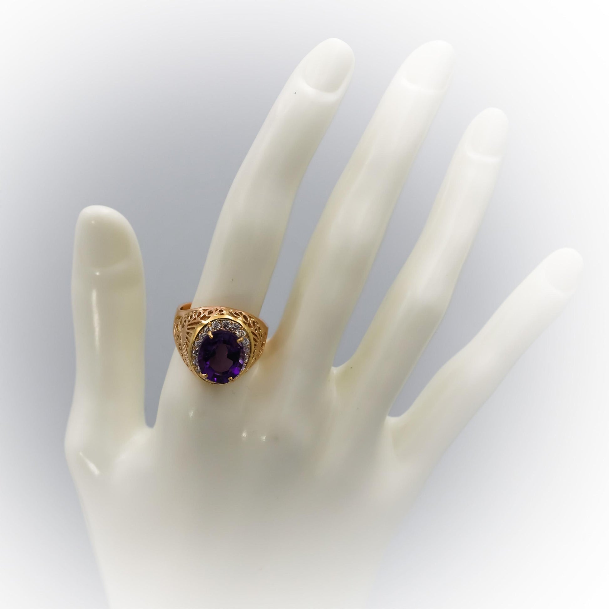 14k Yellow Gold Diamond and Amethyst Cocktail Ring 8.50CT Size 8.75
