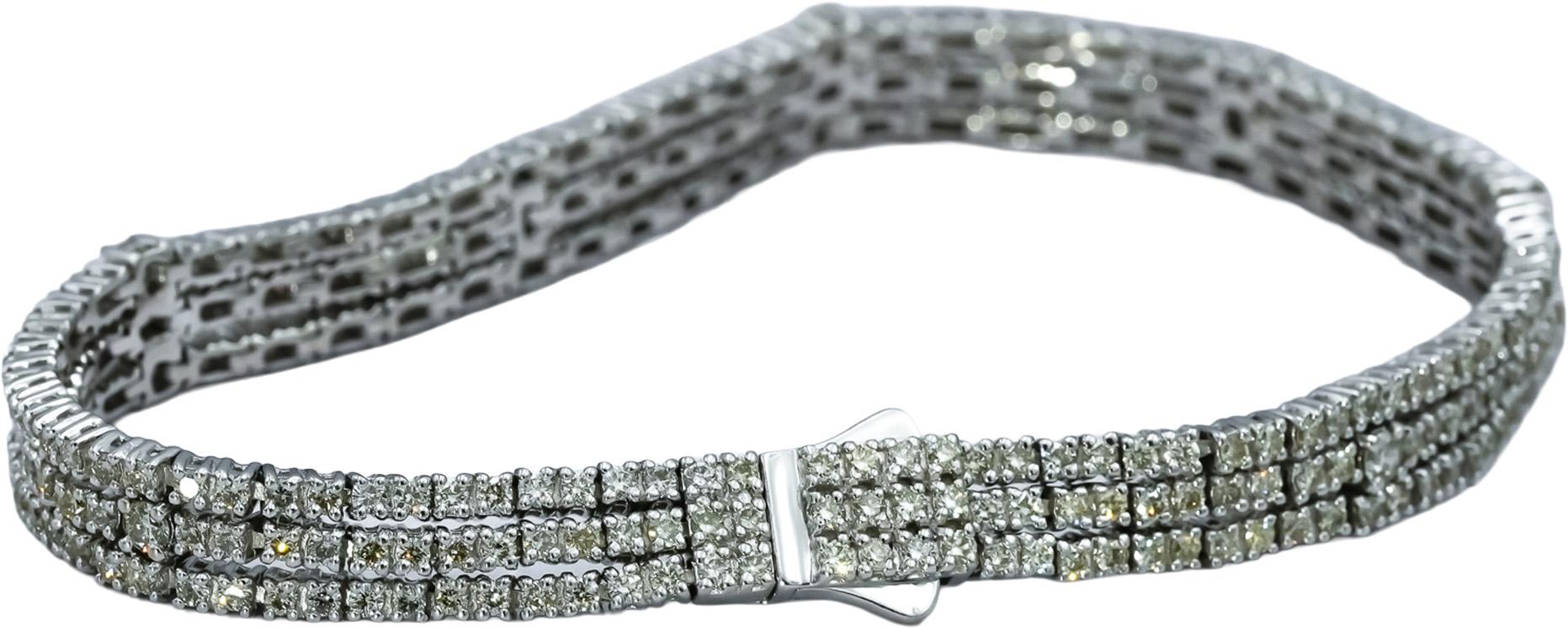 14k White Gold Round Diamond Three Row Fancy Link Bracelet 3.0CT