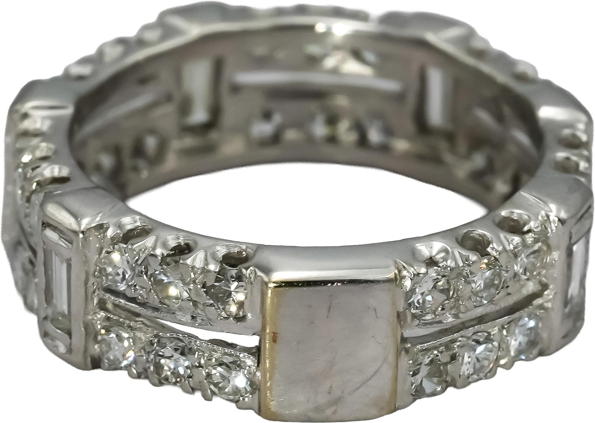 Vintage Antique Platinum VS Diamond Eternity Band Ring 1.25CT Size 6