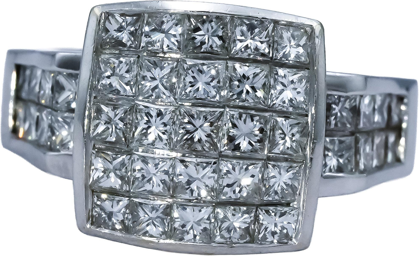 18k White Gold VS Princess Cut Diamond Cocktail Ring 2.50CT Size 5.5