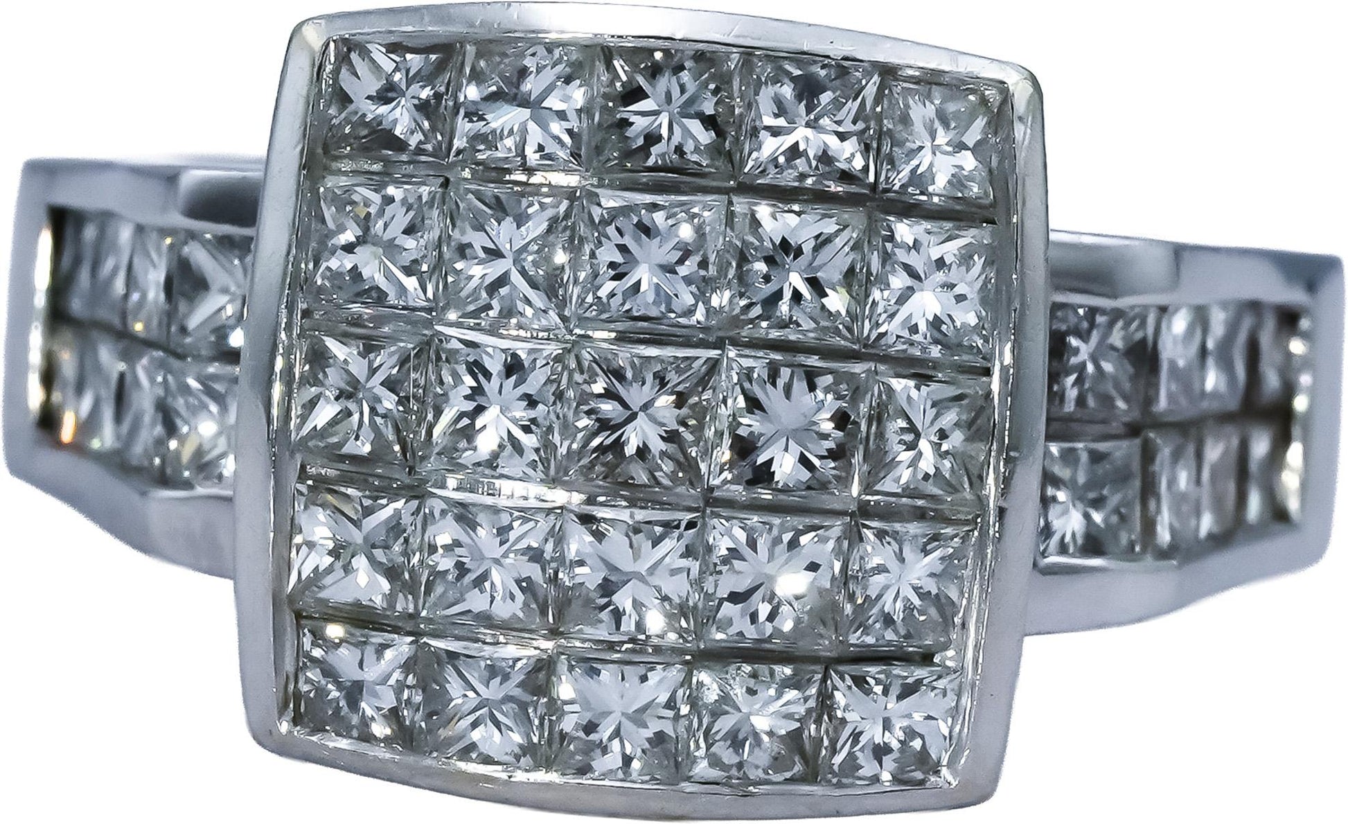 18k White Gold VS Princess Cut Diamond Cocktail Ring 2.50CT Size 5.5