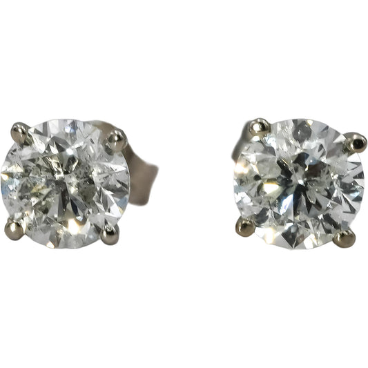 14k White Gold Round Diamond Martini Setting Stud Earrings 1.56CT