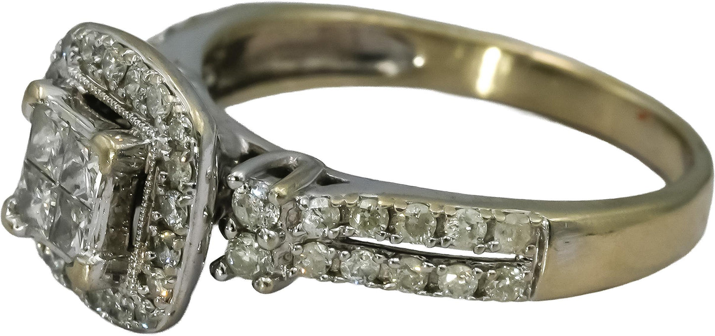 14k White Gold Princess and Round Diamond Cluster Cocktail Ring 0.75CT Size 6.75