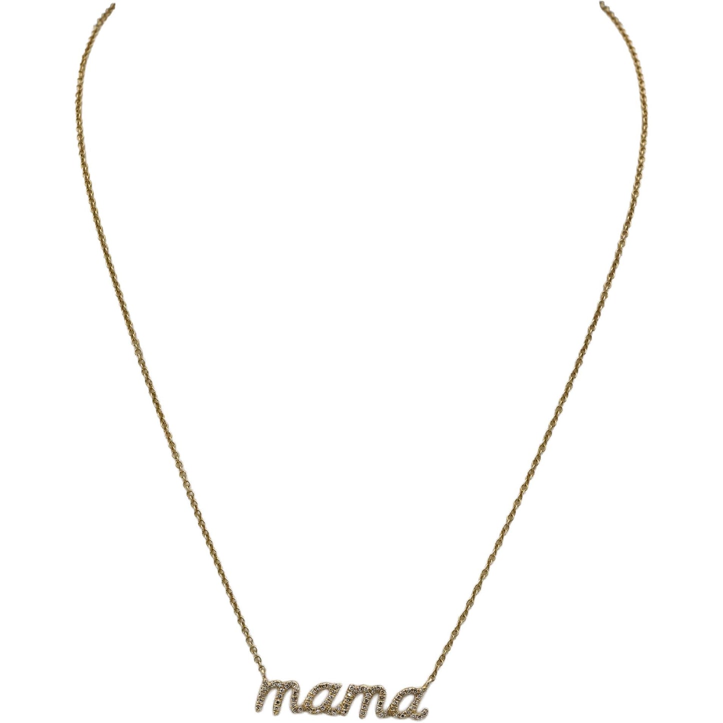 14k Yellow Gold Round Diamond "MAMA" Pendant Necklace 0.27CT