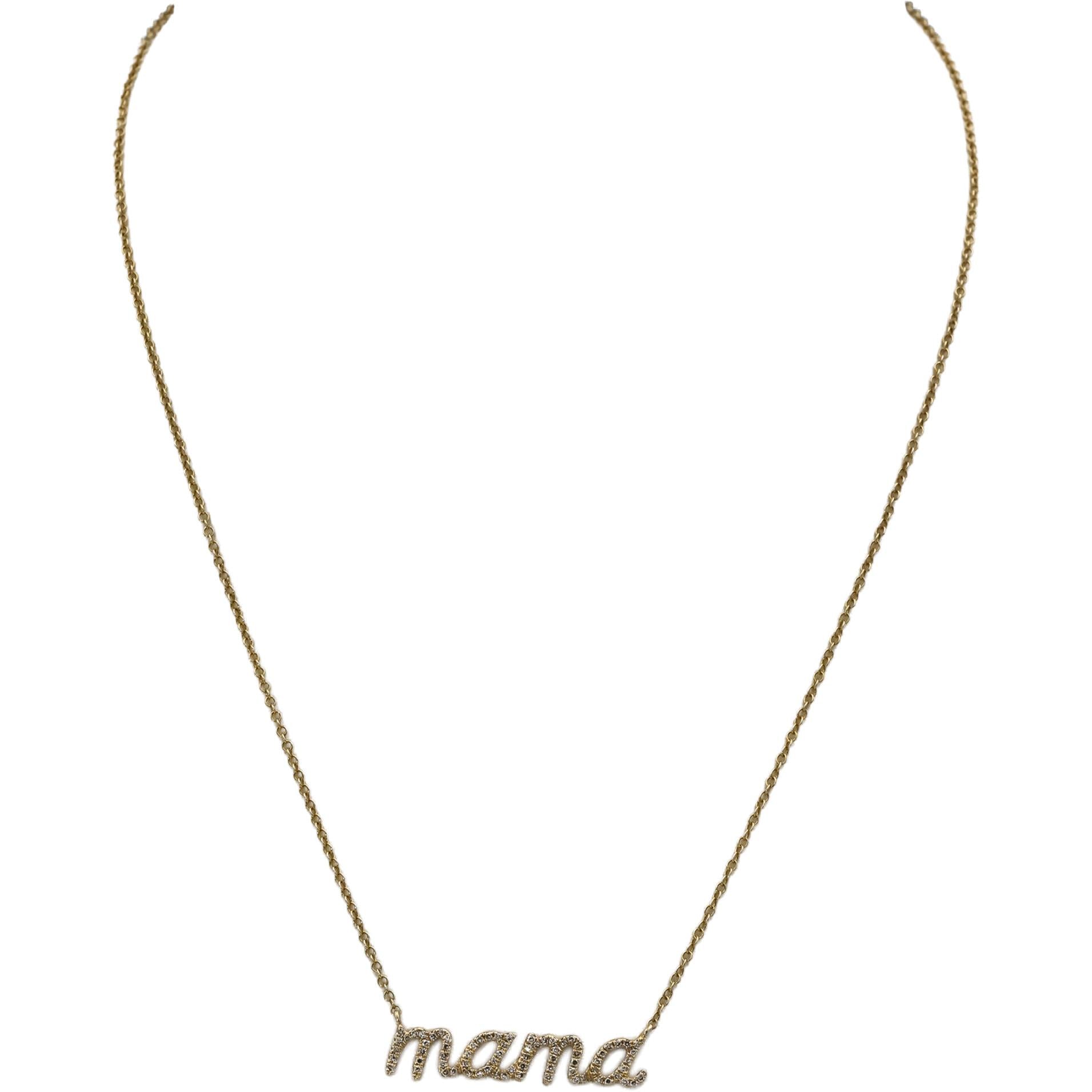 14k Yellow Gold Round Diamond "MAMA" Pendant Necklace 0.27CT