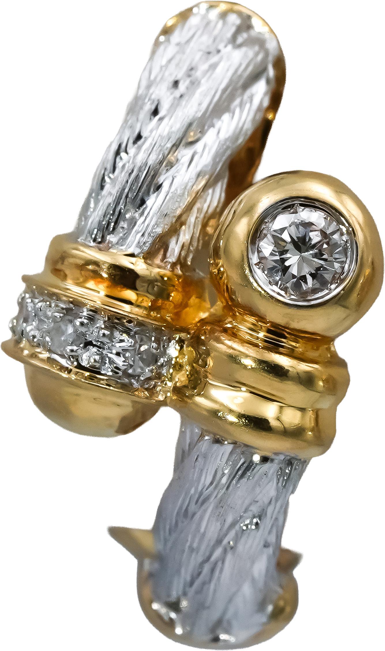 14k Yellow and White Gold Round Diamond Cable Earrings 0.25CT