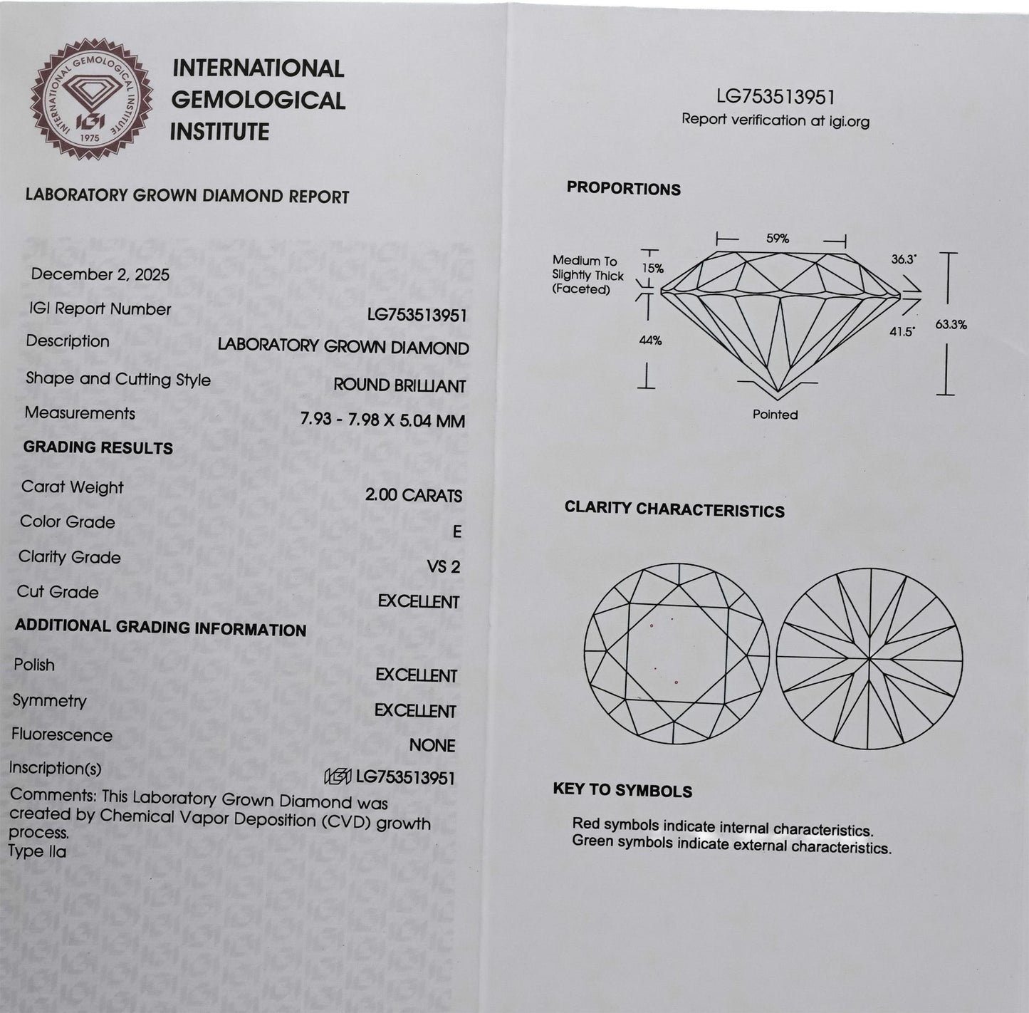 IGI Certified 14k White Gold VS2/E-F Lab-Grown Diamond Stud Earrings 4.0CT