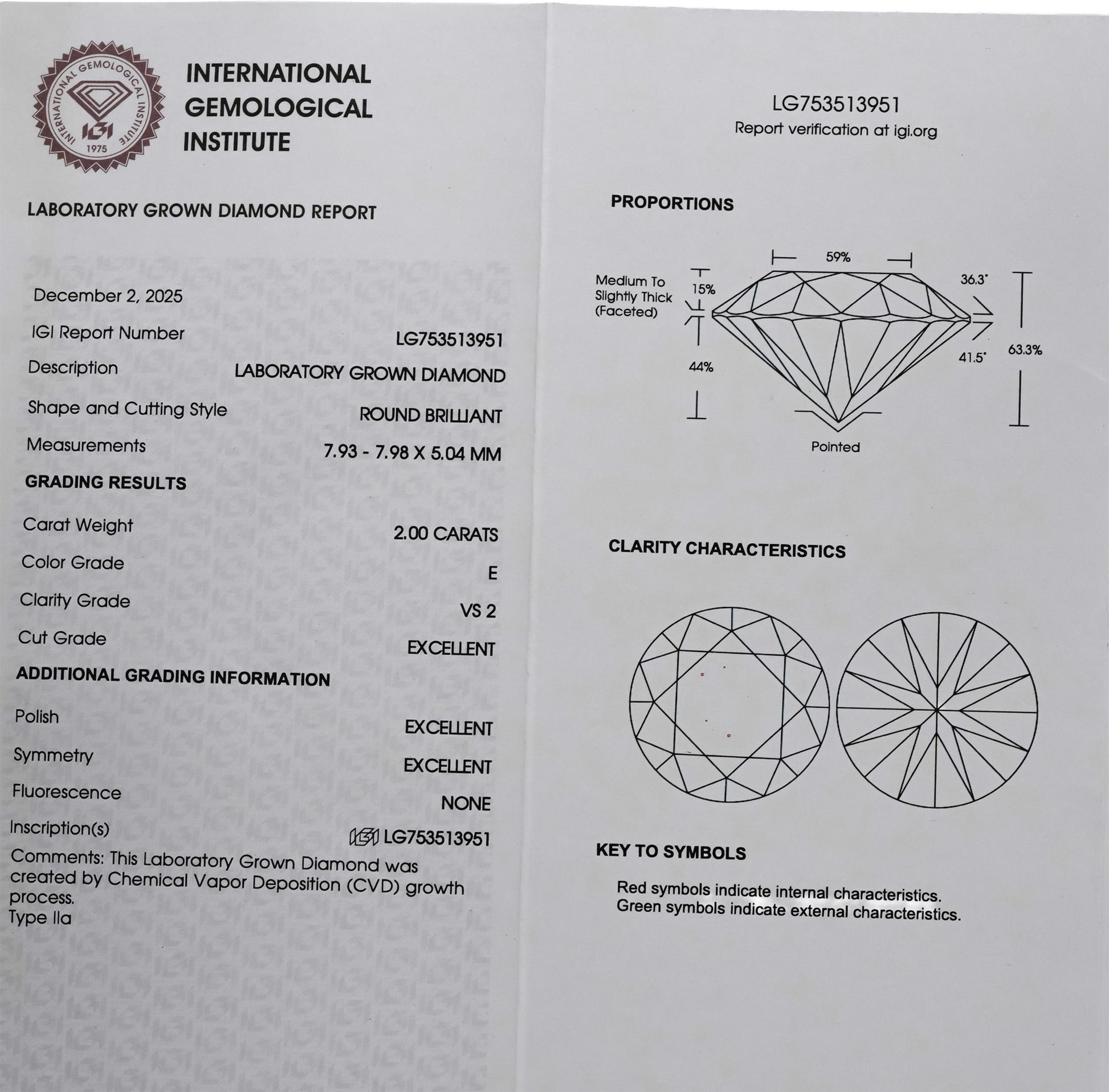 IGI Certified 14k White Gold VS2/E-F Lab-Grown Diamond Stud Earrings 4.0CT