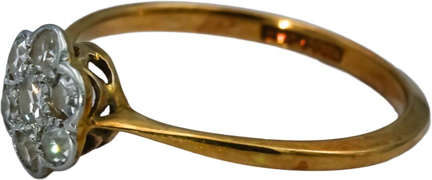 Antique Vintage 18k Yellow Gold Single Cut Diamond Flower Ring 0.35CT Size 6.75