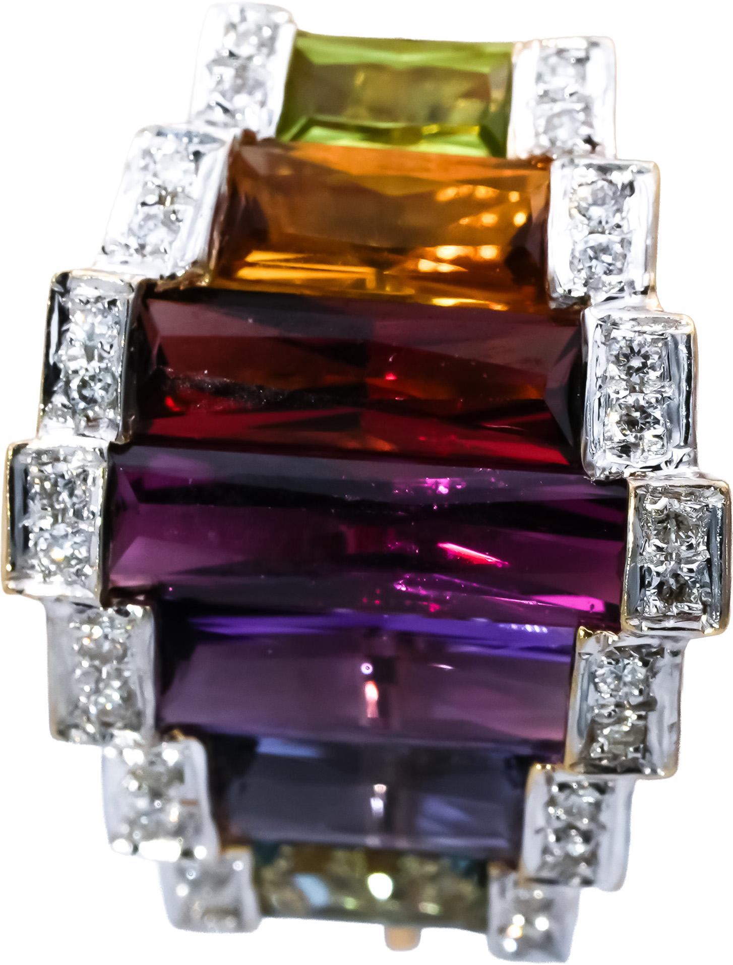 BELLARI 18k Yellow Gold Diamond and Rainbow Gemstone Earrings 0.07CT
