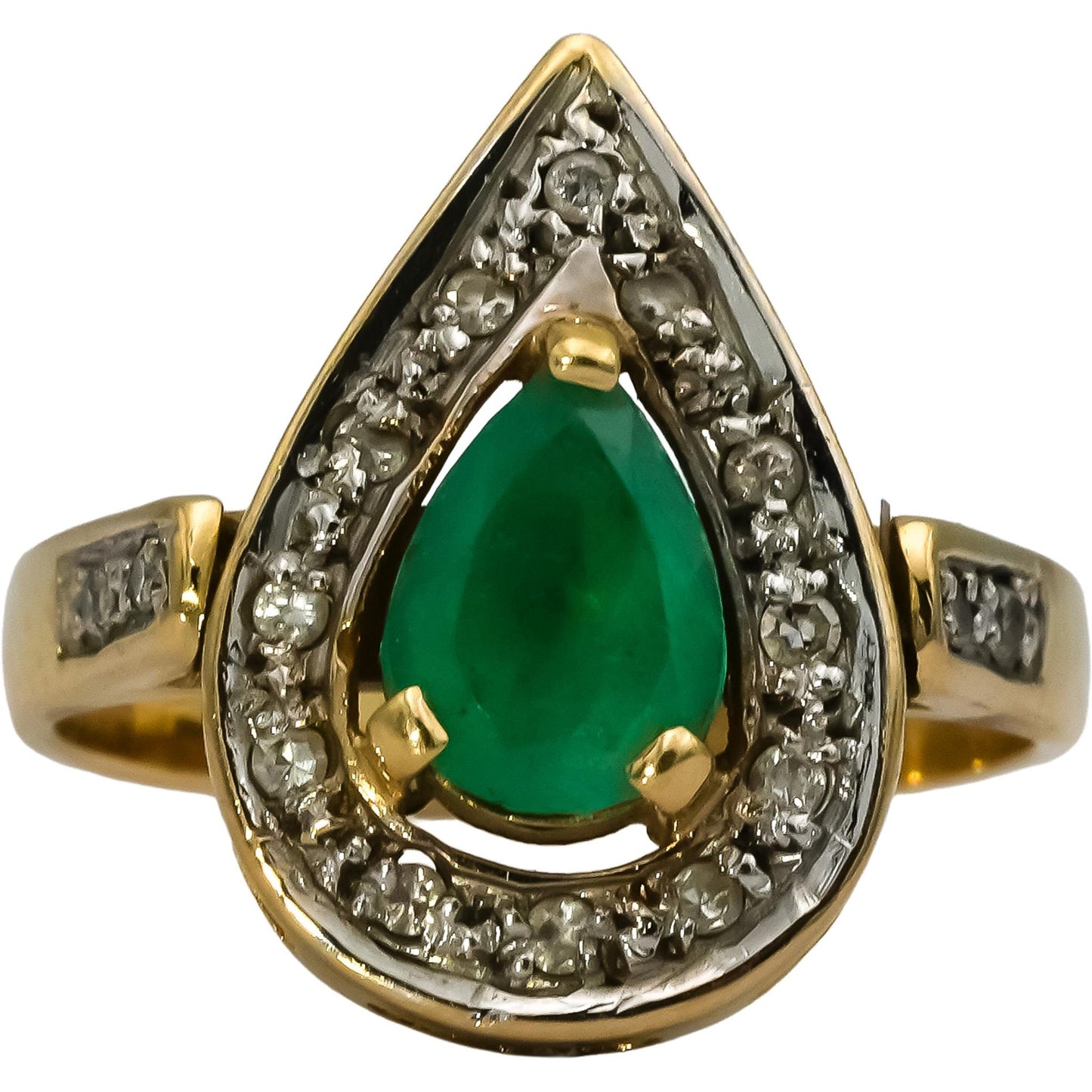 18k Yellow Gold Diamond and Emerald Cocktail Ring 0.85CT Size 5