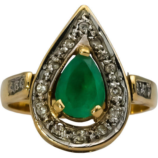 18k Yellow Gold Diamond and Emerald Cocktail Ring 0.85CT Size 5