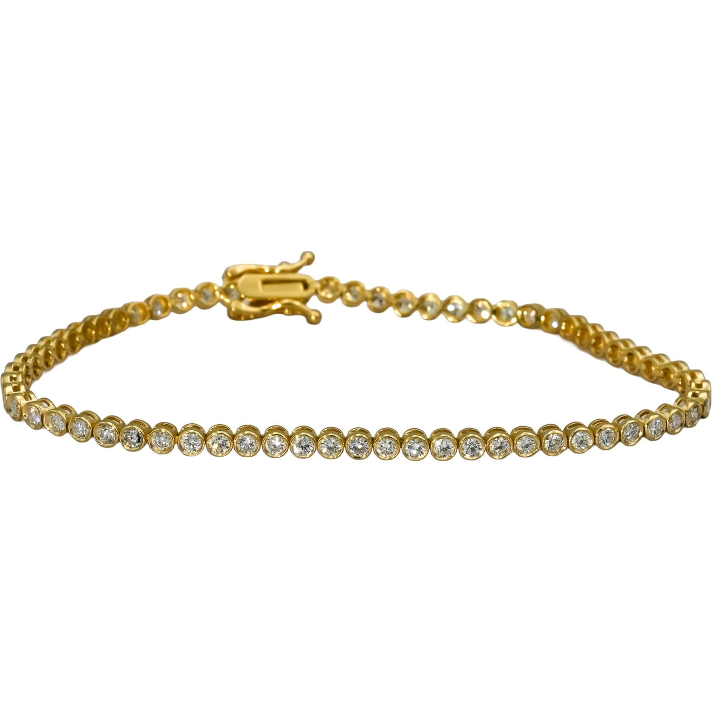 14k Yellow Gold Round Bezel Set Diamond Tennis Bracelet 2.35CT