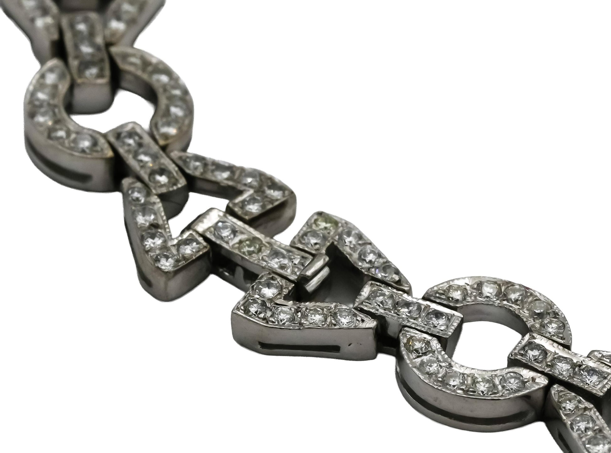 18k White Gold Round Diamond Fancy Link Necklace 7.0CT