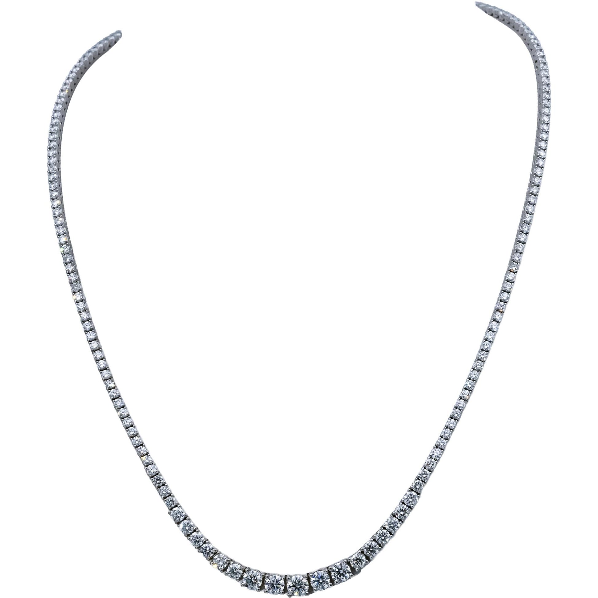 14k White Gold VS Round Diamond Graduated Riviera Necklace 8.17CT 177 Pieces