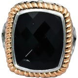 HERA 18k Yellow Gold Sterling Silver Onyx Solitaire Ring Size 7