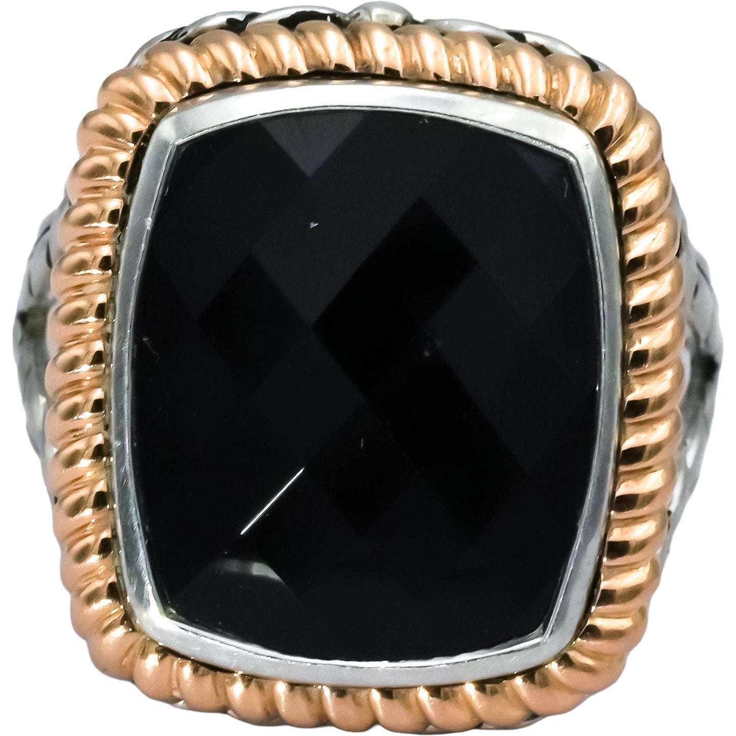 HERA 18k Yellow Gold Sterling Silver Onyx Solitaire Ring Size 7