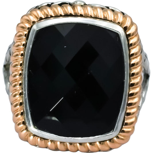 HERA 18k Yellow Gold Sterling Silver Onyx Solitaire Ring Size 7