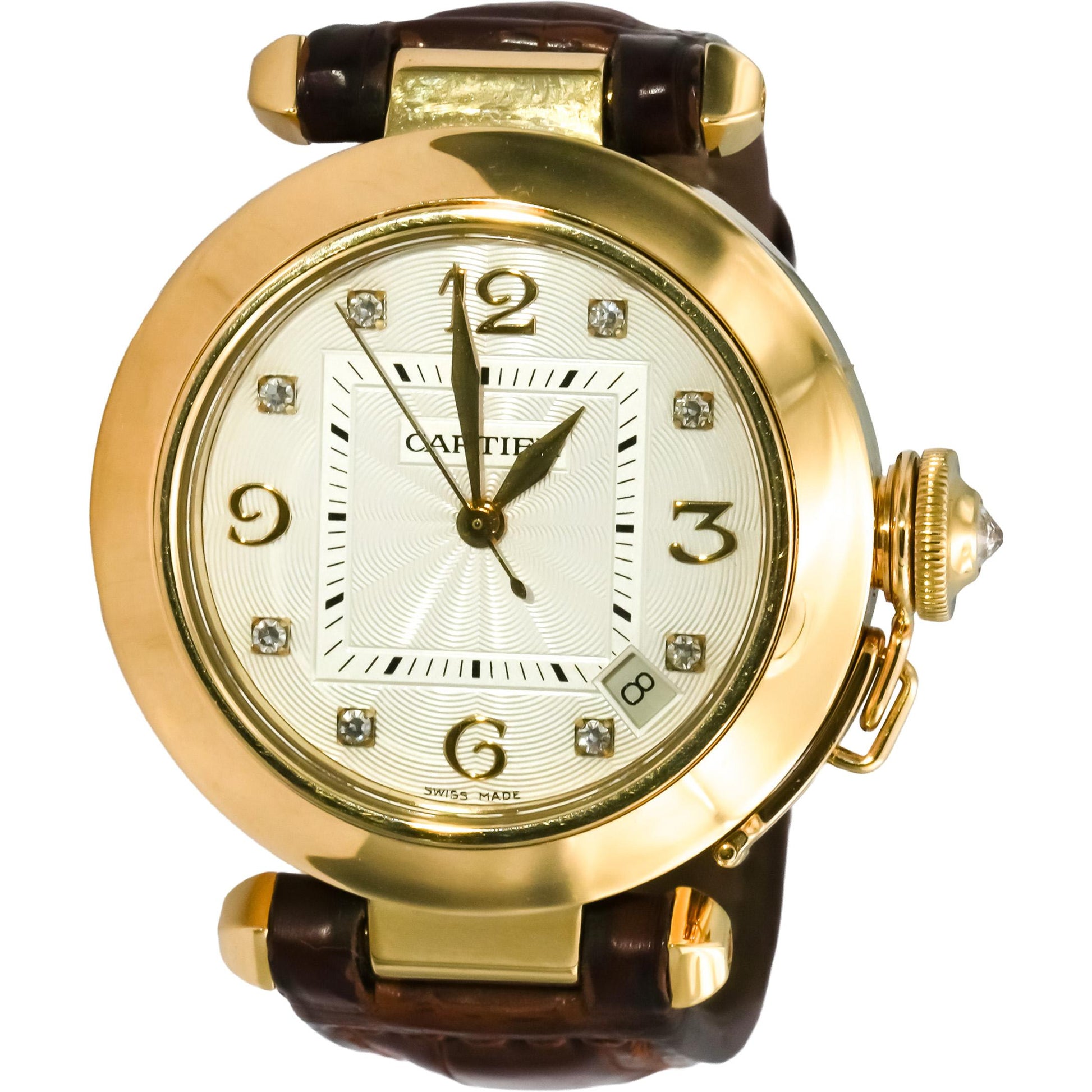 CARTIER 18k Yellow Gold Pasha De Cartier Diamond Dial & Crown Watch Ref 1035