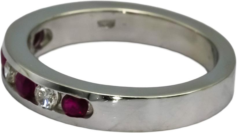14k White Gold Round Channel Set Ruby and Diamond Band Ring 0.35CT Size 6.75