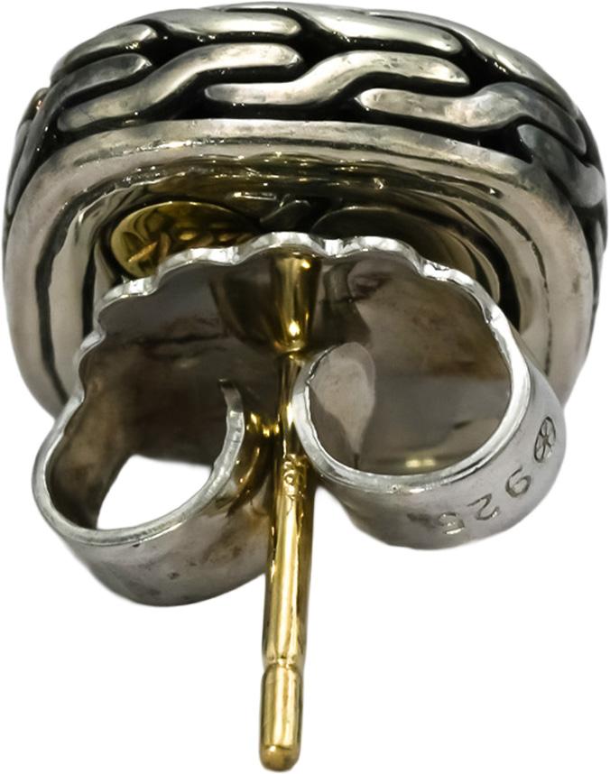 JOHN HARDY Sterling Silver 22k Yellow Gold Palu Collection Square Stud Earring