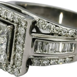 10k White Gold Princess Baguette Round Diamond Cluster Ring 2.0CT Size 8