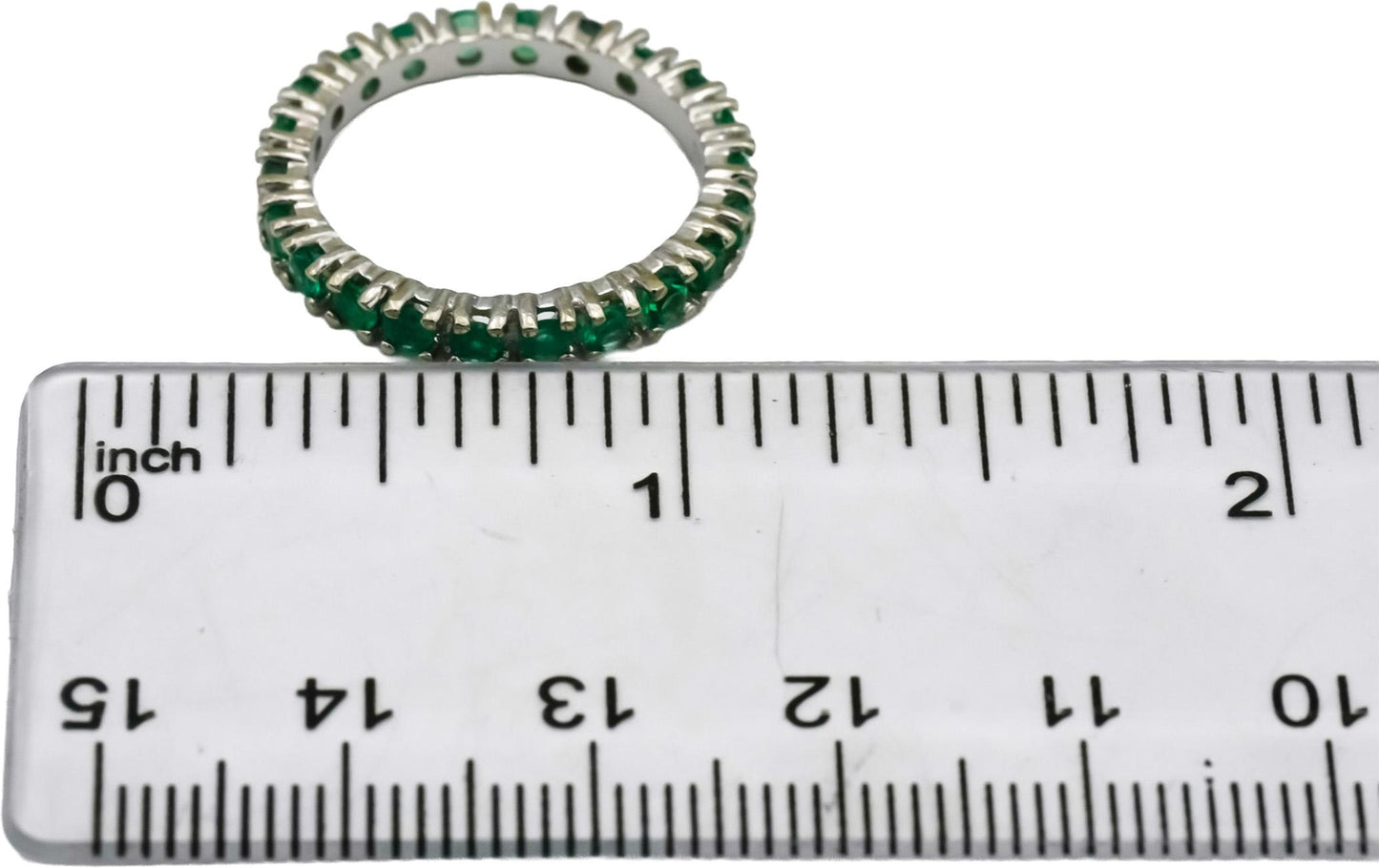 18k White Gold Round Cut Emerald Eternity Band Ring 2.0CT Size 6.75