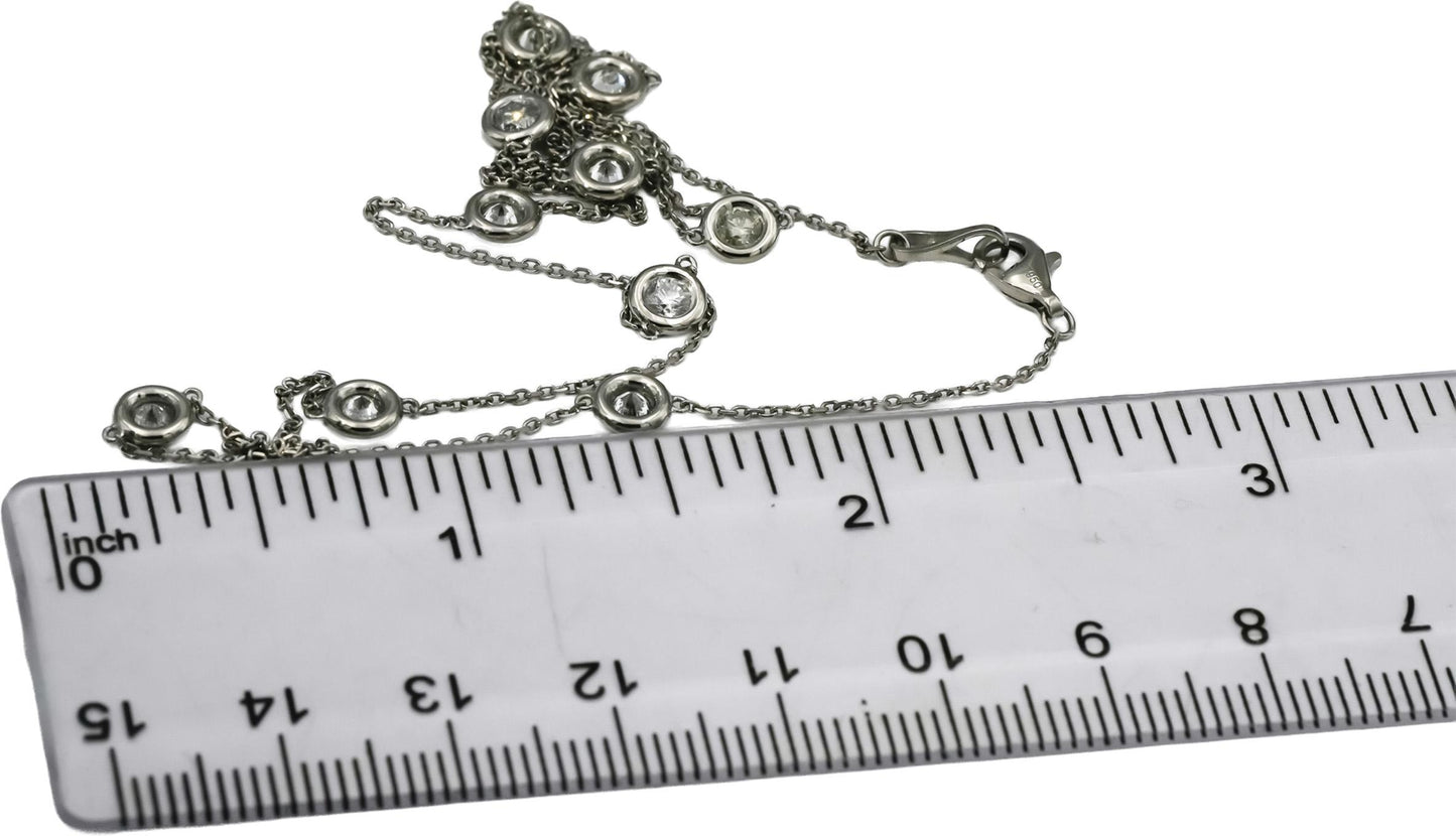 Platinum Round Bezel Set Diamond By The Yard Chain Necklace 1.50CT