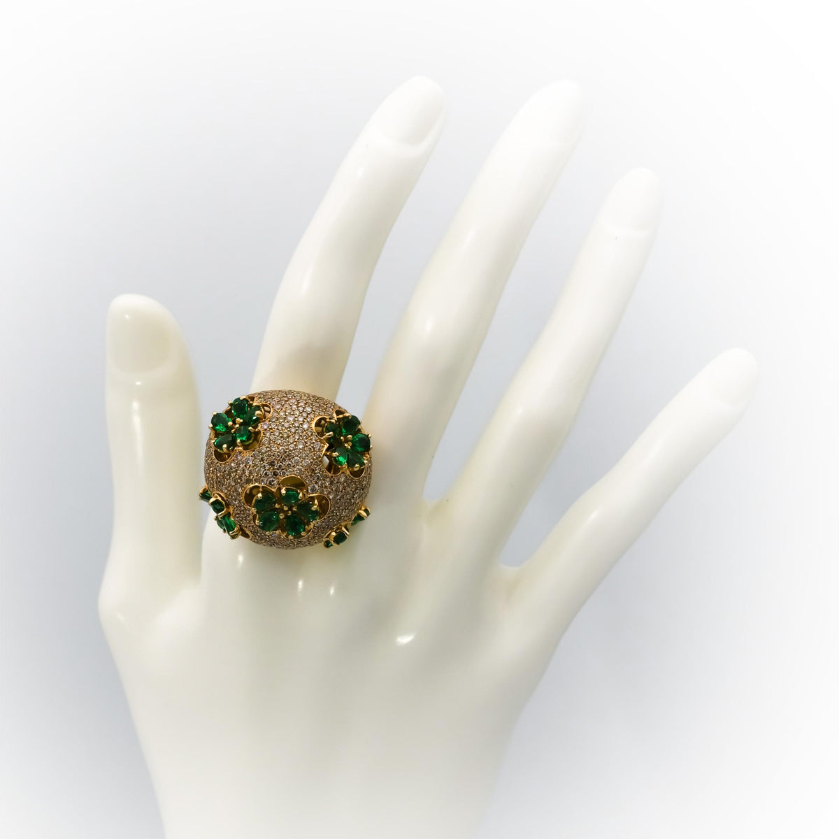18k Yellow Gold Diamond and Tourmaline Floral Dome Cocktail Ring 7.50CT Sz 7