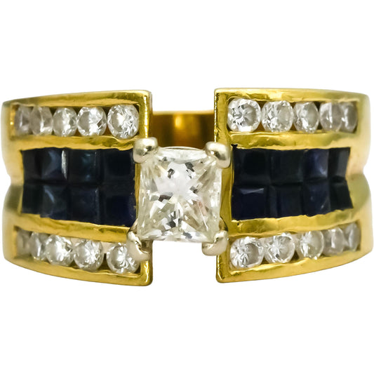 18k Yellow Gold VS diamond and Sapphire Cocktail Ring 2.50CT w/ .50CT Center