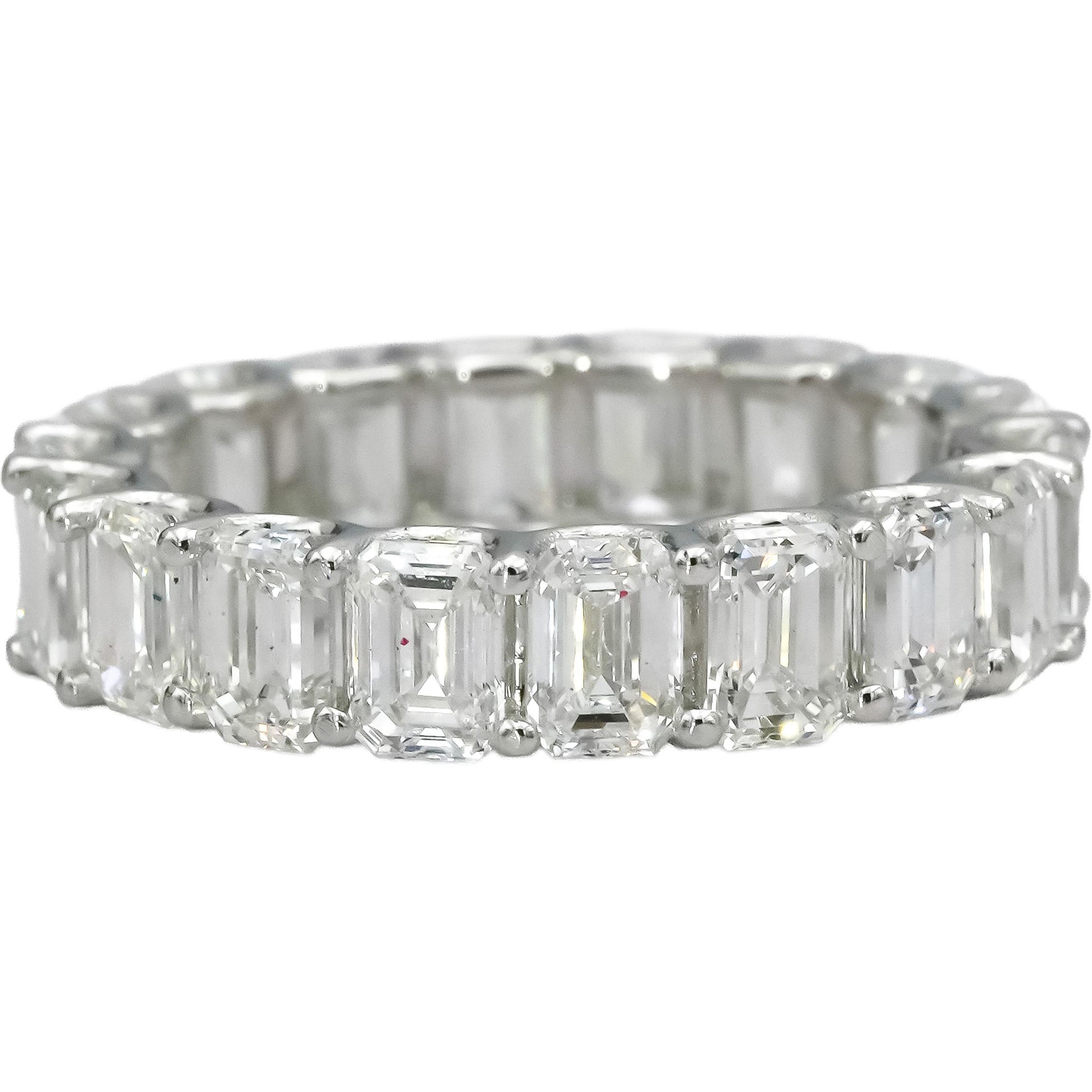 18k White Gold VS Emerald Cut Diamond Eternity Band Ring 6.89CT Size 7.25