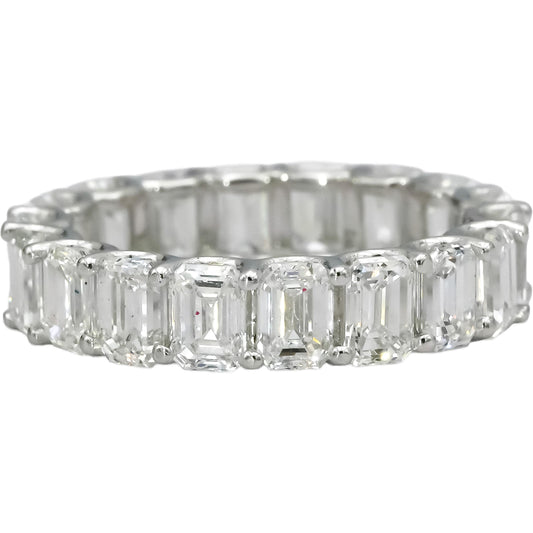 18k White Gold VS Emerald Cut Diamond Eternity Band Ring 6.89CT Size 7.25