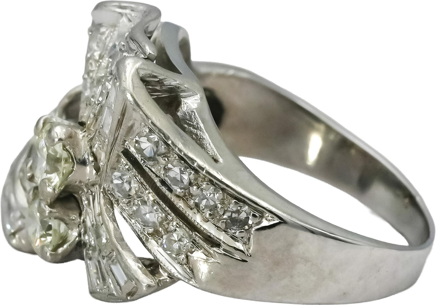 Antique Vintage Platinum Diamond Cocktail Ring 1.33CT Size 9