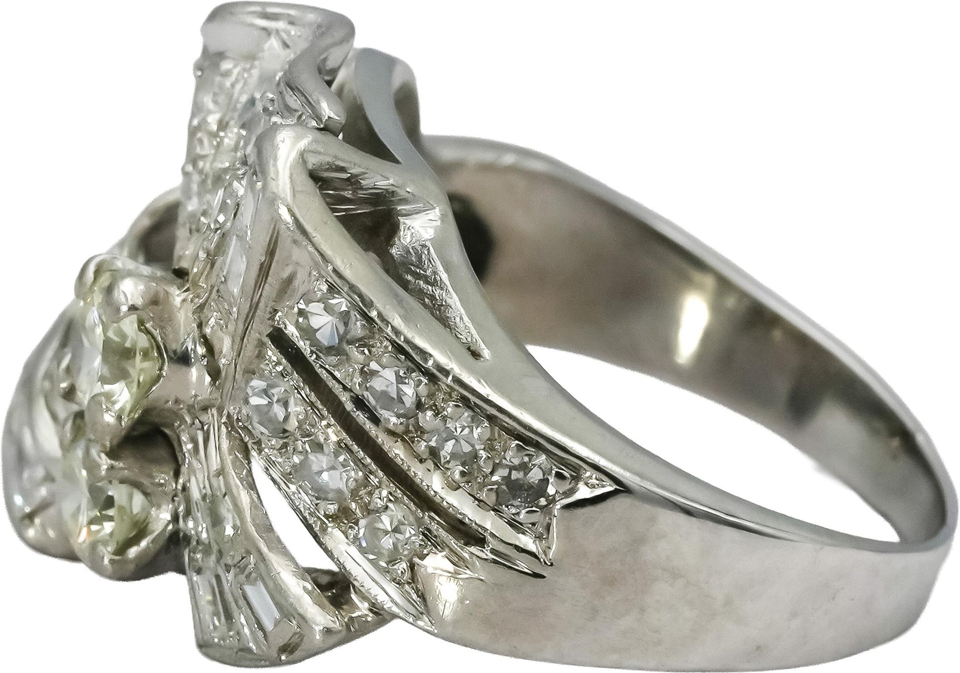 Antique Vintage Platinum Diamond Cocktail Ring 1.33CT Size 9