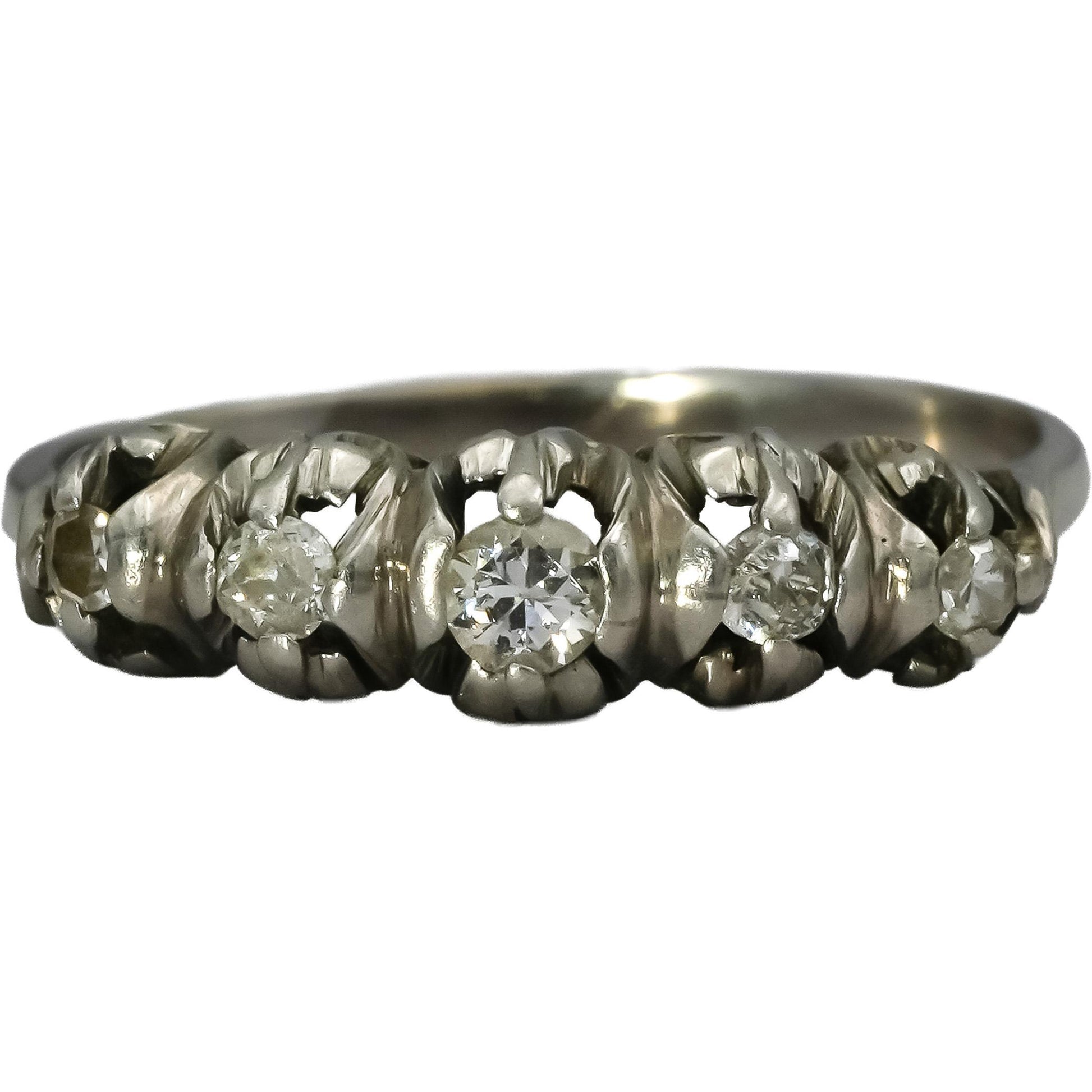 Vintage Antique Platinum Single And Euro Cut Diamond Band Ring 0.25CT Size 6.5