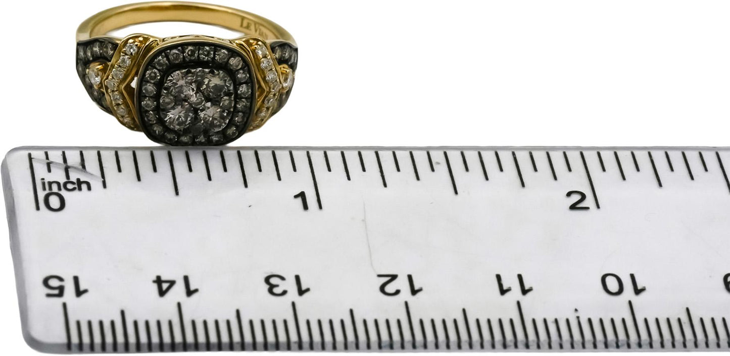 LE VIAN 14k Yellow Gold White and Chocolate Diamond Ring 0.90CT Size 6.75