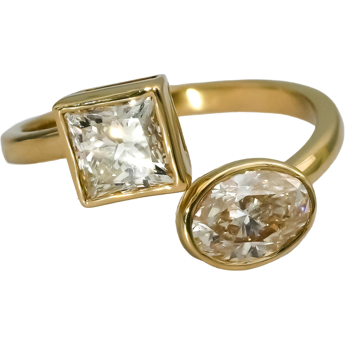 18k Yellow Gold VS Oval & Princess Cut Natural Diamond Bypass Ring 1.91CT Size 6