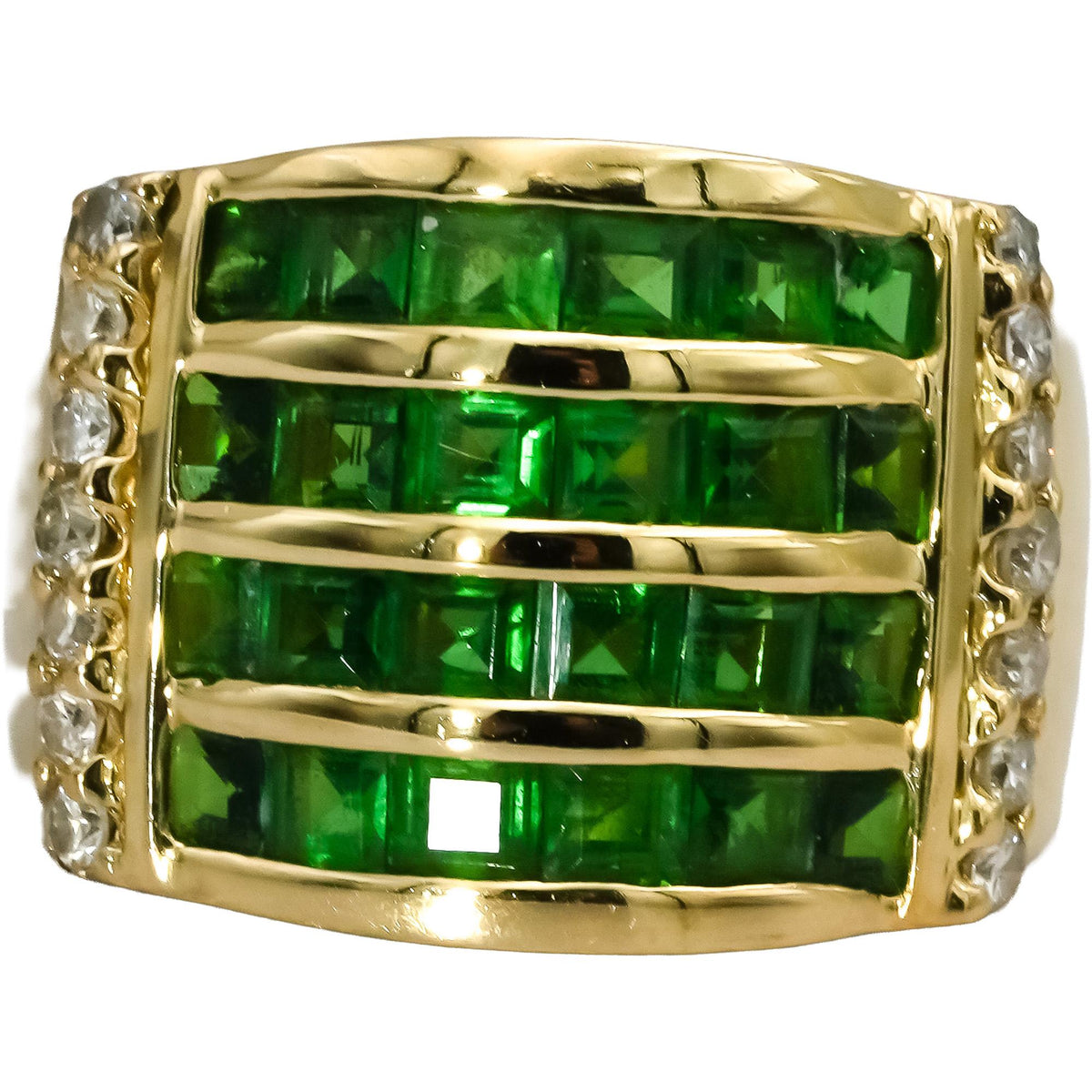 14k Yellow Gold Diamond and Emerald Cocktail Ring 2.70CT Size 5.75