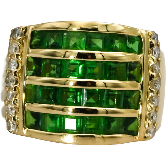 14k Yellow Gold Diamond and Emerald Cocktail Ring 2.70CT Size 5.75