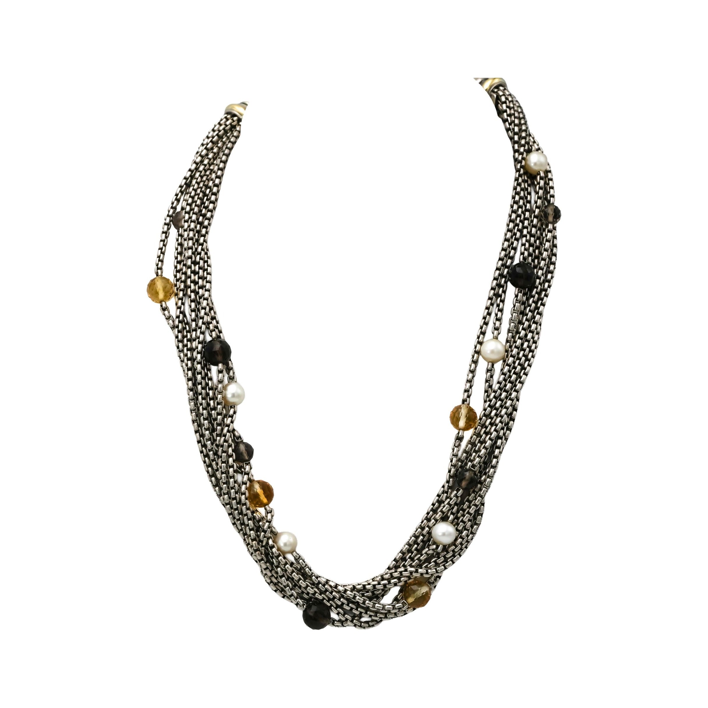 DAVID YURMAN 18k Gold Sterling Silver Gemstone Multistrand Necklace w/ Pouch