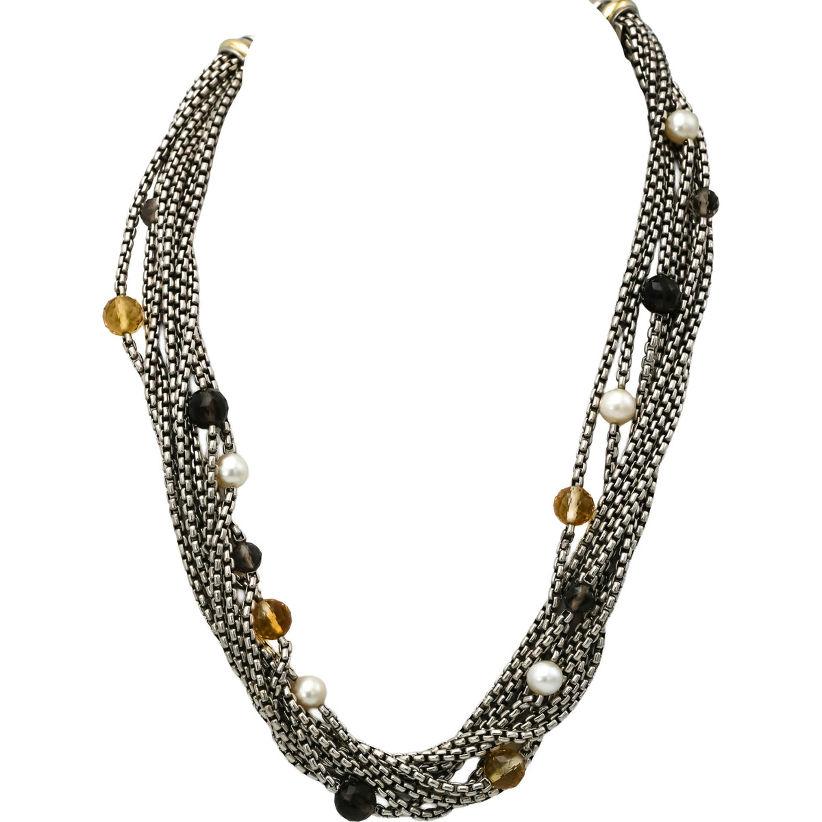 DAVID YURMAN 18k Gold Sterling Silver Gemstone Multistrand Necklace w/ Pouch