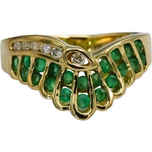 14k Yellow Gold Diamond and Emerald Crown Ring 0.50CT Size 6.25