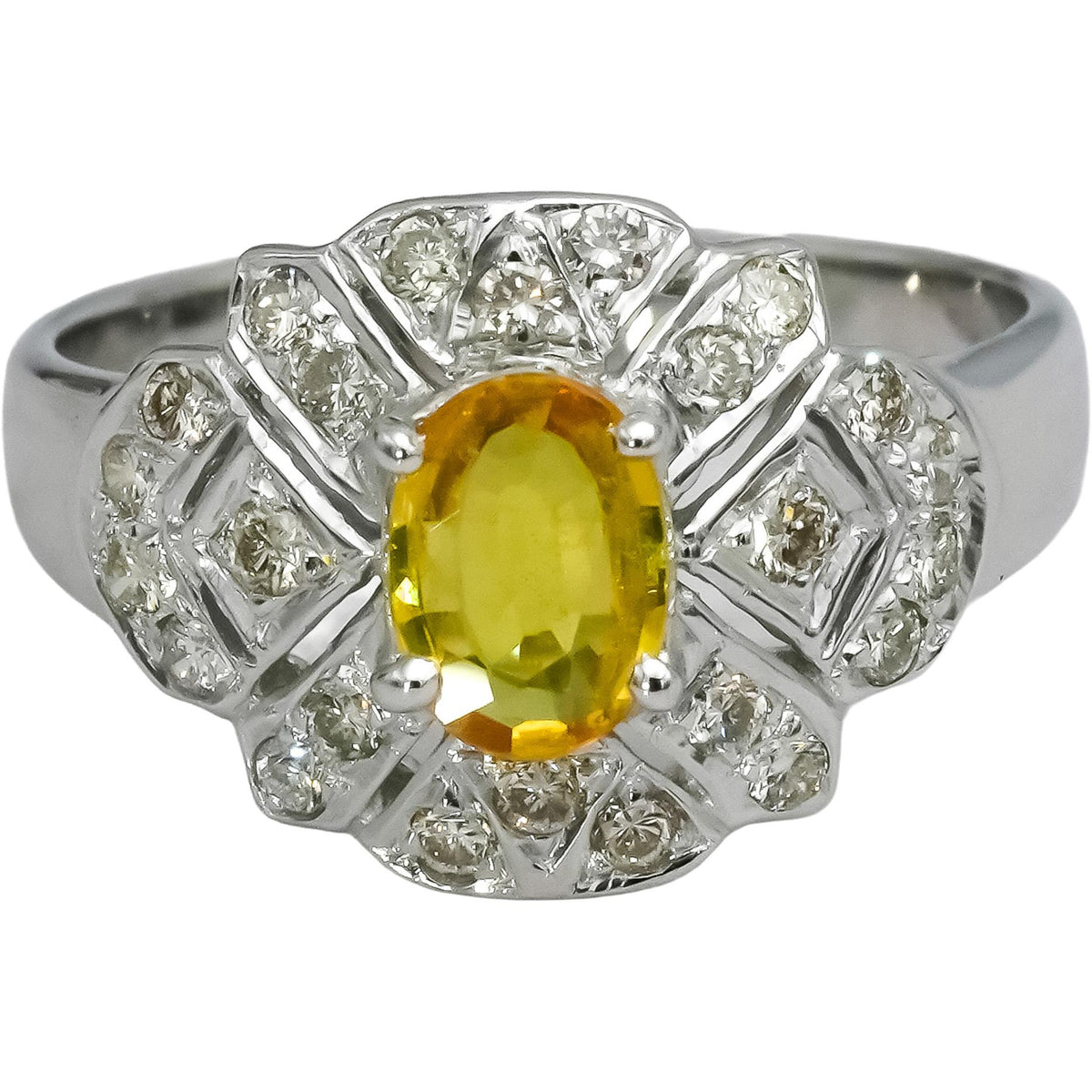 18k White Gold Diamond and Yellow Sapphire Cocktail Ring 0.80CT Size 5.75
