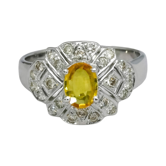 18k White Gold Diamond and Yellow Sapphire Cocktail Ring 0.80CT Size 5.75